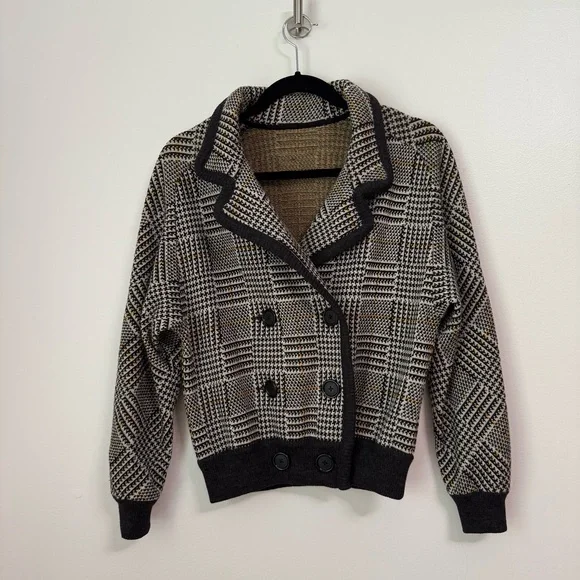 Valentino Women 100% Wool Houndstooth Knit Cardigan Jacket Bomber, size 40/6 US - Picture 9 of 12
